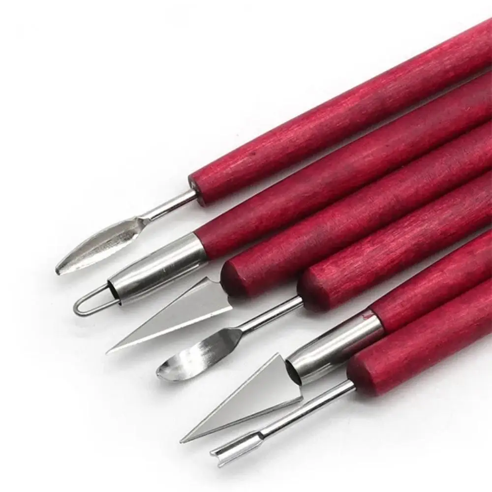 6 pz/set Strumenti di Ceramica Coltello a Filo a Doppia Punta in Legno Rosso per la Riparazione dell'Argilla, Set di Strumenti per Intagliare Scultura in Argilla Kit di Strumenti in Ceramica