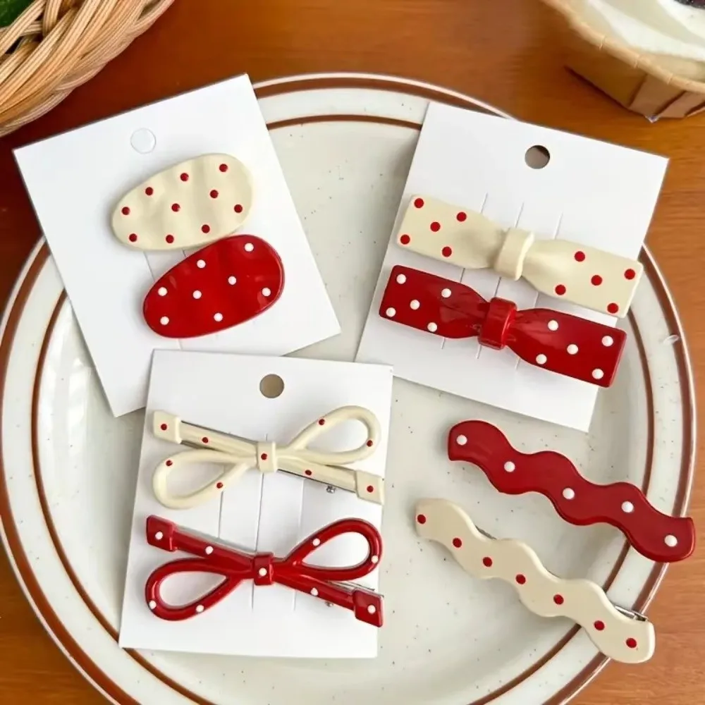 

Versatile Red Retro Hair Clip Polka Dot Headdress Hair Barrettes Seamless Duckbill Hair Clips Hair Styling Accessories