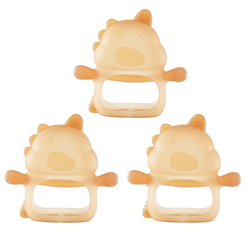 

3Pcs Soft Baby Dinosaur Teether Anti Dropping Easy Grip Nursing Teething Toys Food Grade Comfortable Silicone Baby Teething Toys