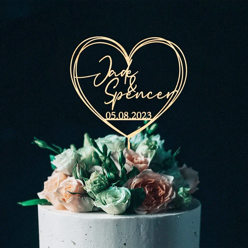 

Personalized Cake Topper for Wedding Cake Toppers, Heart-shaped Name and Date Cake Topper, Custom Acrylic Cake Topper