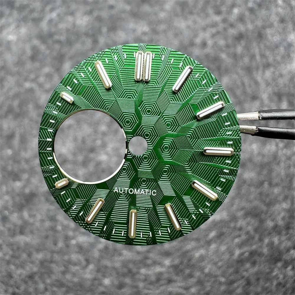 Esfera de reloj de 28,5mm, accesorios de reloj de modificación luminosa verde, textura de buceo, caras de reloj para movimiento NH38/ NH34