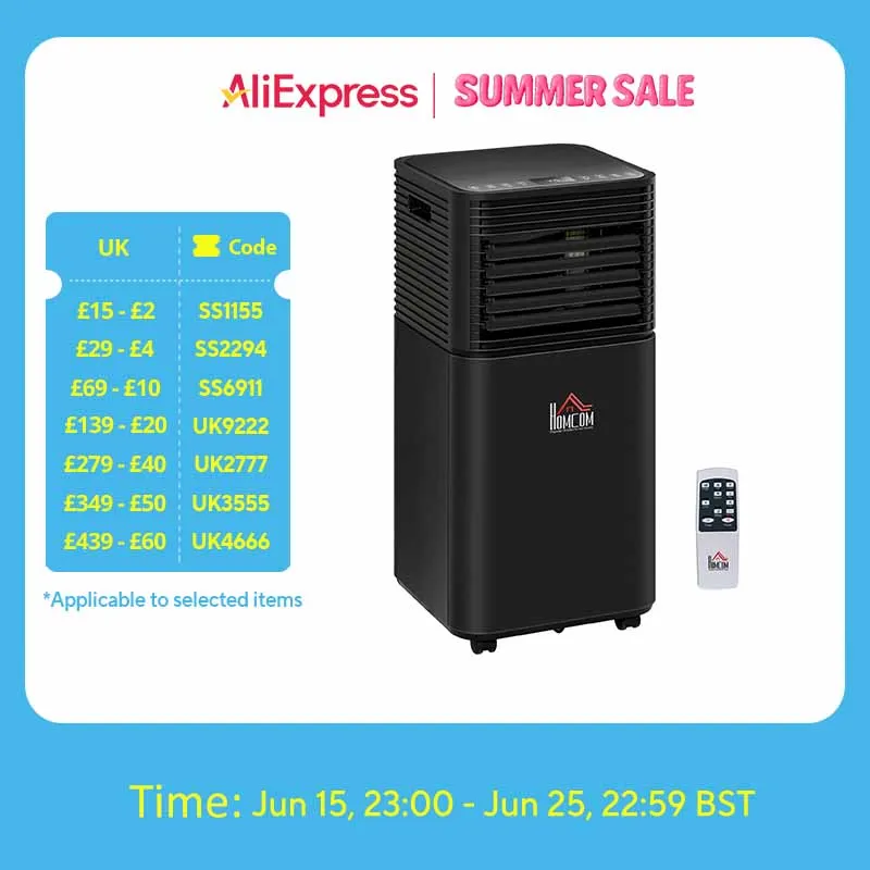 HOMCOM-Aire acondicionado portátil 5000 BTU, 4 modos, pantalla LED, temporizador, hogar y oficina