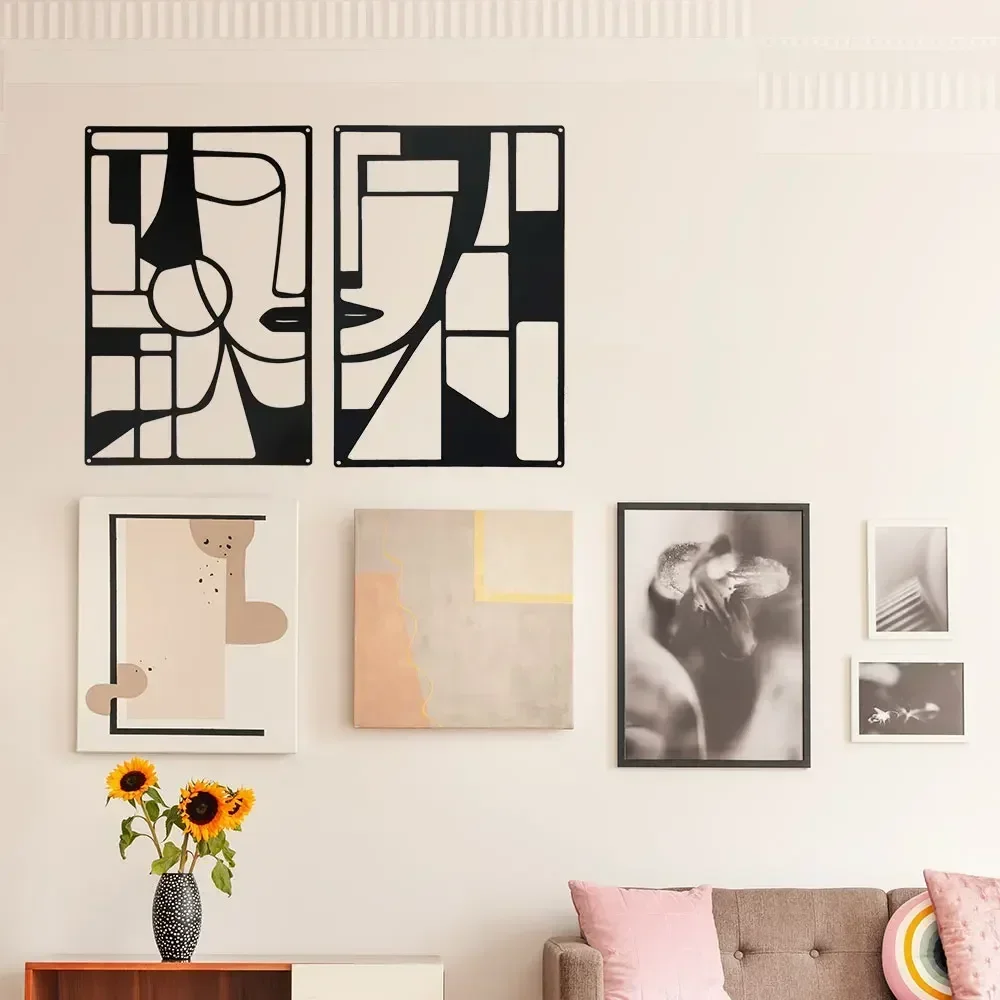 1PC Abstract Metal Wall Art - Easy to Install Hanging Geometric, Lines, Shapes, Artistic, Bedroom, Blacksmith, Handcrafted Decor