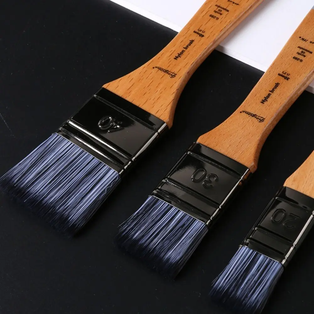 Good Pigment Adsorption Paint Brush Set Uniform Brushing Elastic Bristle Nylon Board Brush Wooden Pen Holder Multiple Sizes