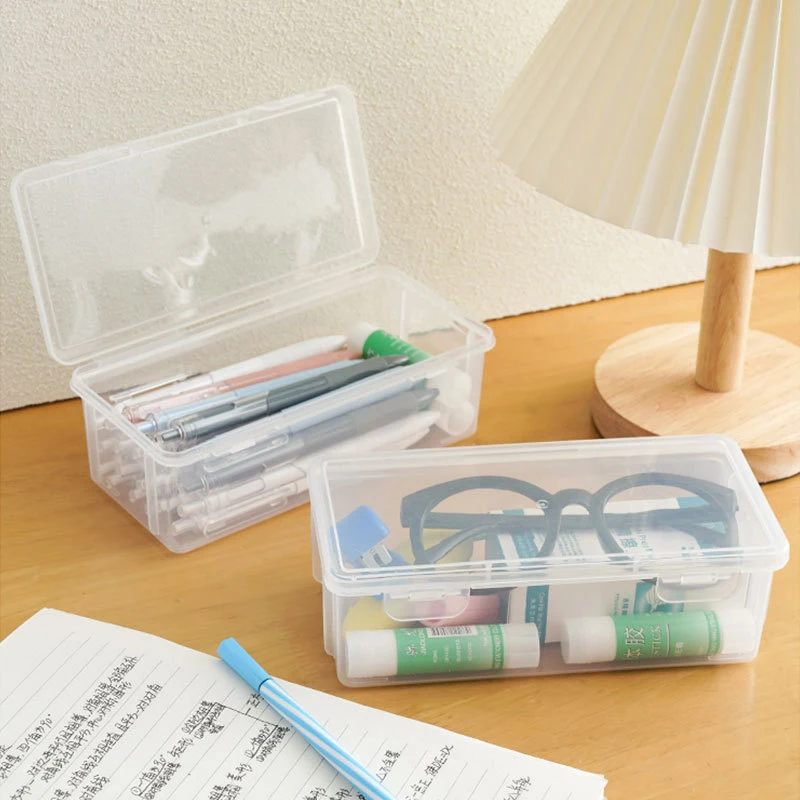 1 Pc Large Capacity Plastic Pencil Box Stackable Translucent Clear Pencil Box Organizer Office Supplies Storage Box