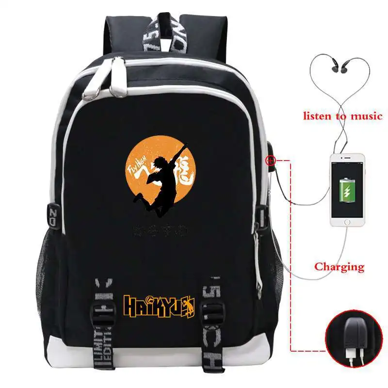 Imagem -02 - Anime Haikyuu Haikiyu Karasuno Mochila Estudantes Oxford Bolsas de Escola Carregamento Usb Mochila de Viagem Portátil Livro Mochilas