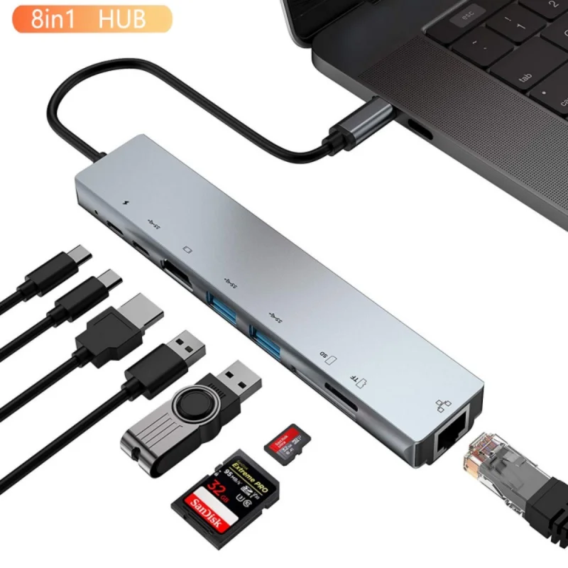 

Luxury 8 in 1 USB C 4K Media Hub 3.0 Type C to HDMI3.0 USB3.0 Splitter Adapter Usb Hub for Macbook Pro for Laptop PC Accessories