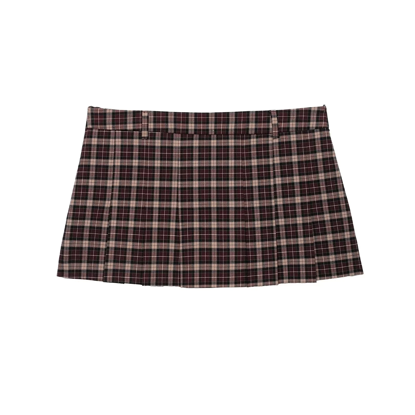 KONDALA Lässiger Chic Damenanzug, Karierter Stehkragen, Langarm, Reißverschluss, Kurzer Mantel, Faltenrock, Shorts, Mode 2026 Herbst-Urlaubsset – Detail 6
