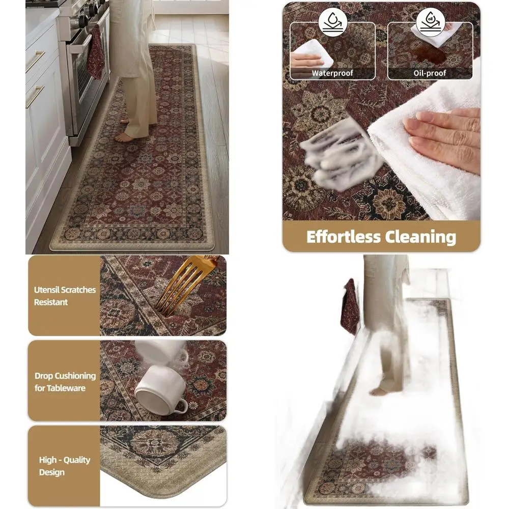 

Кухонный коврик против усталости, винтажный стиль 24x87, легко чистится, водонепроницаемый и маслостойкий, с мягкой подкладкой толщиной 0,4, нескользящая дорожка