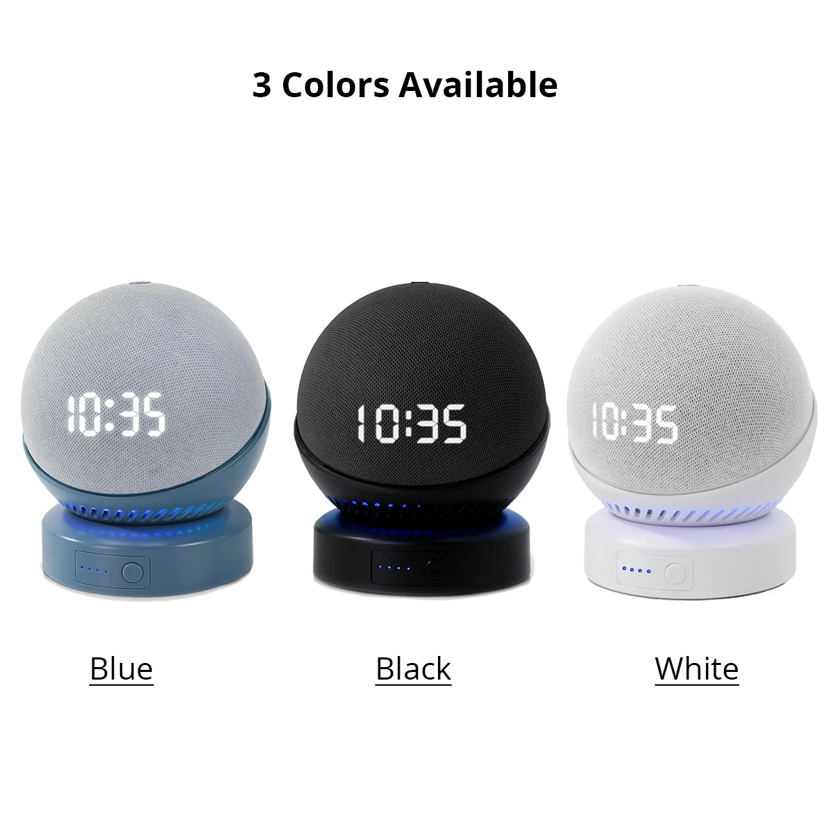 Battery Base for Echo Dot (5th & 4th) Make Your Alexa Portable Rechargeable 5200mAh External Battery Black White Blue