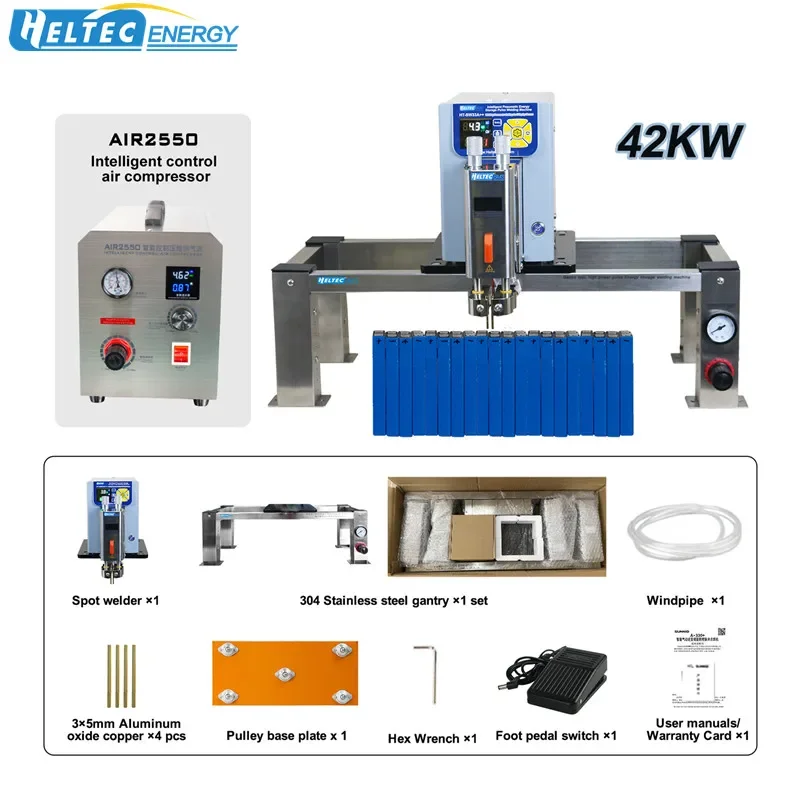 HeltecBMS 42KW 7000A Lithium Battery Spot Welding Machine Penematic press down High Power Spot Welder with Air Compressor