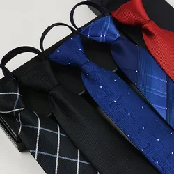 Formal 8CM Korean Zipper Tie for Men's Business Stripe Professional Dress Groom Wedding Tie