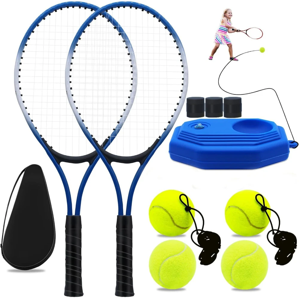 

Tennis Rackets for Kids 2 Players Recreational Rackets Set for Beginners with 4 Tennis Balls 3 Overgrips 1 Storage Bag