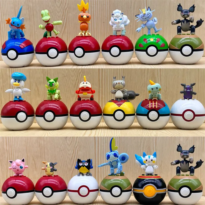 Pokemon Megsase Construx mit Pokeball Treecko Mudkip Litten Sprigatito Sobble Niedliche Mini-Figur Spielzeug Desktop-Ornament