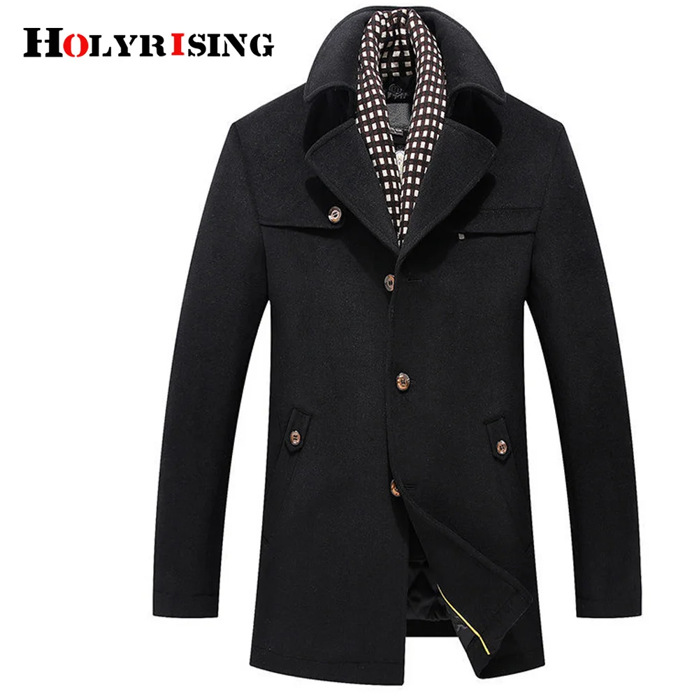 Holyrising Fashion Men Jackets Wool Coats Single Button Male Pea Coat Slim Overcoat For Warm Windproof M-3XL 18571-5