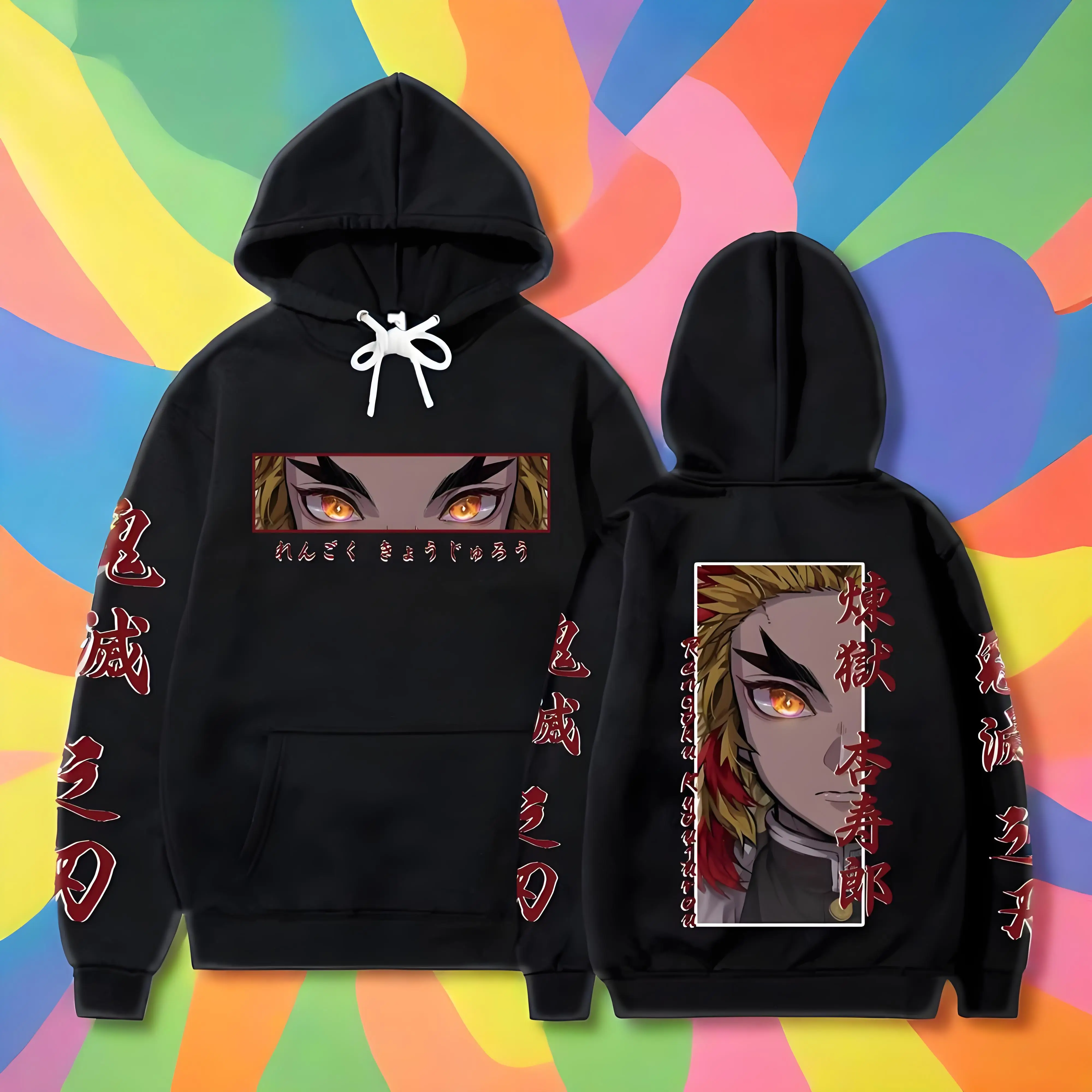 

Толстовки с капюшоном Demon Slayer: Kimetsu no Yaiba Renro Kyojuro для мужчин и женщин, толстовка с рисунком аниме большого размера, осенне-зимняя повседневная одежда