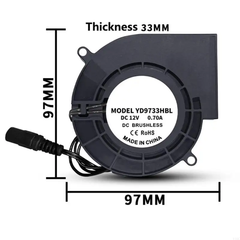 Uniwersalny 12V bezszczotkowy wentylator dmuchawy 97mm łożysko kulkowe wentylator odśrodkowy do kominków podsycanie i
