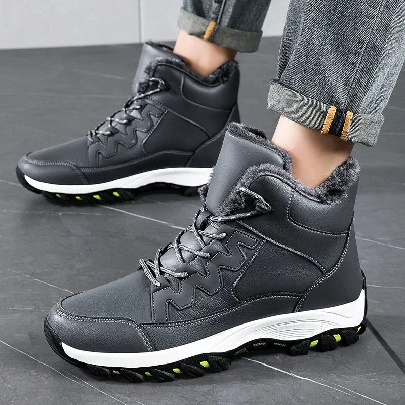 Men's Winter Sports High Top Lace Up Shoes Cotton Padded Snow Boots Thermal Insulation Fleece Lined Thickened Non Slip Sole​