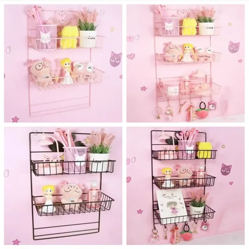 Three Layers of Pink Wall Can Be Hung Storage Rack DIY Home Decoration Accessories  Bedroom Toy Plush Doll Storage Display Rack