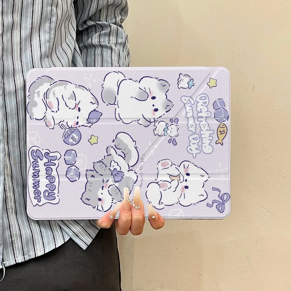 Cute Cat Pen Slot Tablet Case For Mini 7 6 iPad Pro 2024 2022 2021 2020 2019 2018 2017 11 10 9 8 7 6 5 Air7 6 5 4 3 2 1 Cover