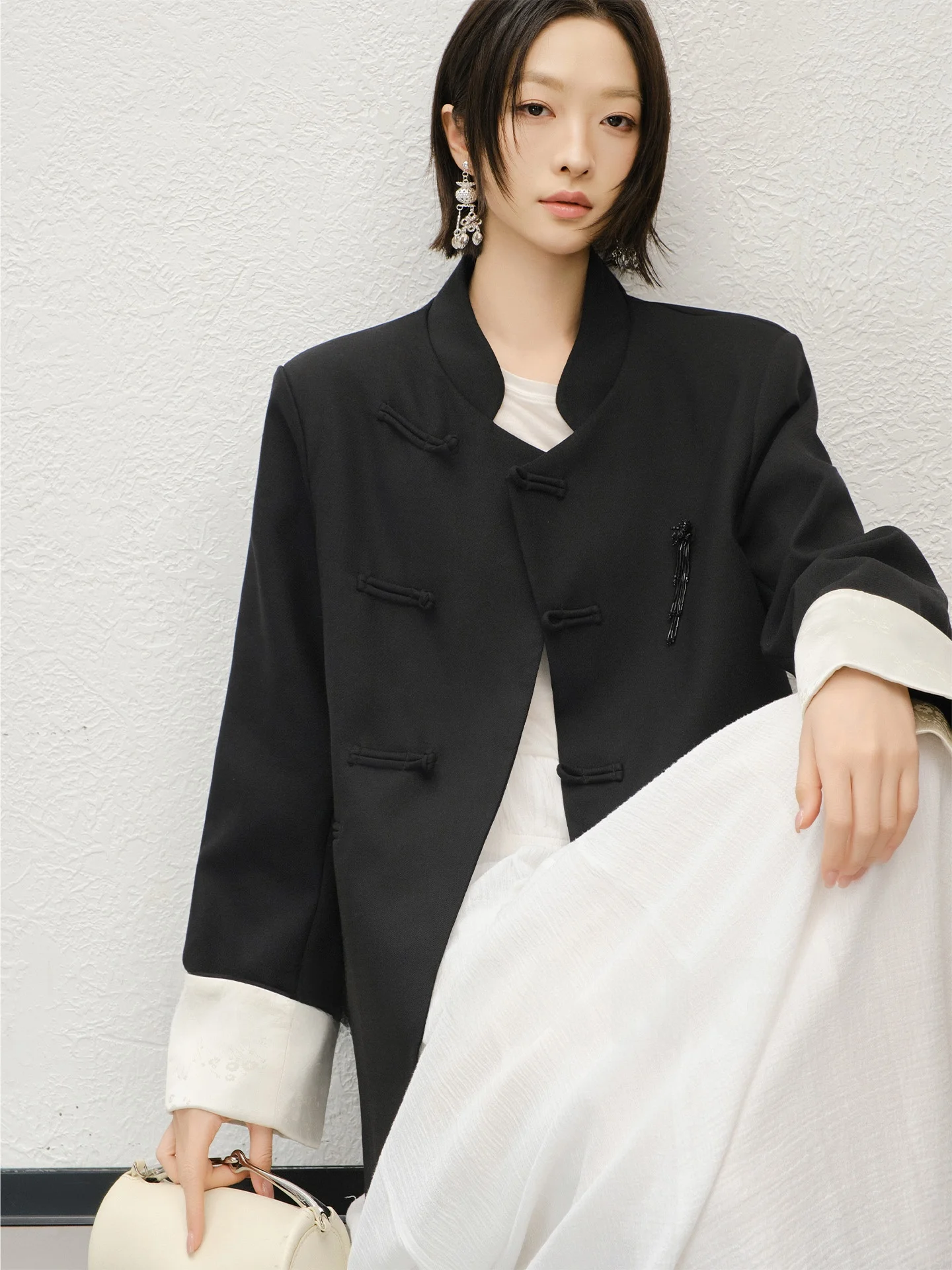 

Весенний шерстяной костюм MeiYang: пиджак с воротником-стойкой на пуговицах и узором «фейерверк», повседневная рабочая одежда, стандартный крой, длинный рукав