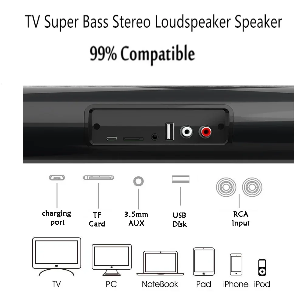 Altavoz inalámbrico con barra de sonido Bluetooth, Subwoofer con cable envolvente estéreo, proyector de TV para el hogar, altavoz de sonido superpotente para exteriores