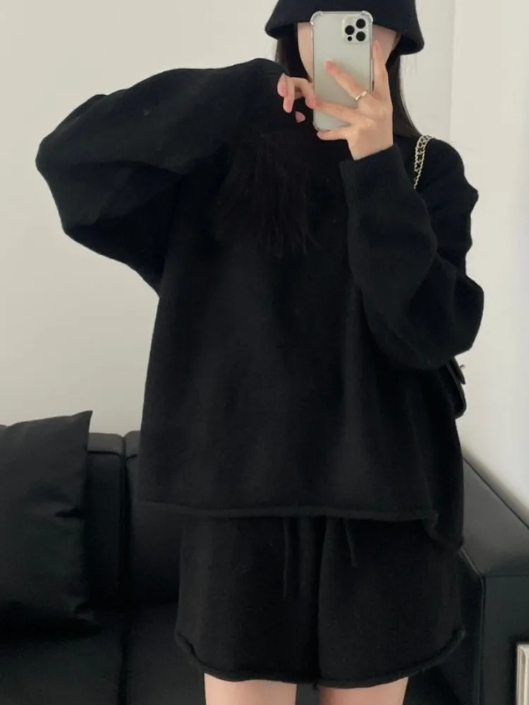 

Chic Autumn Winter Knitted Soft Loose Long Sve Sweater Wide Leg ort Pants Set Comfortable Lazy Sle Women's Faion