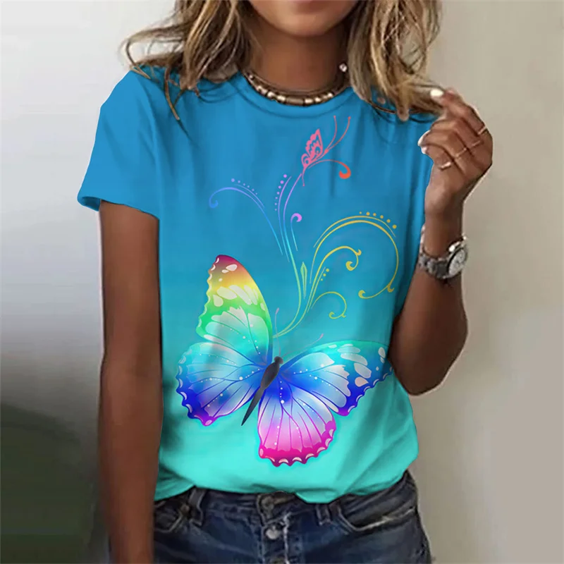 New Harajuku 3D Flower Butterflies Printing T Shirt Floral Graphic T-shirts Women Fashion Short Sleeves Girl Tee Shirts Clothing