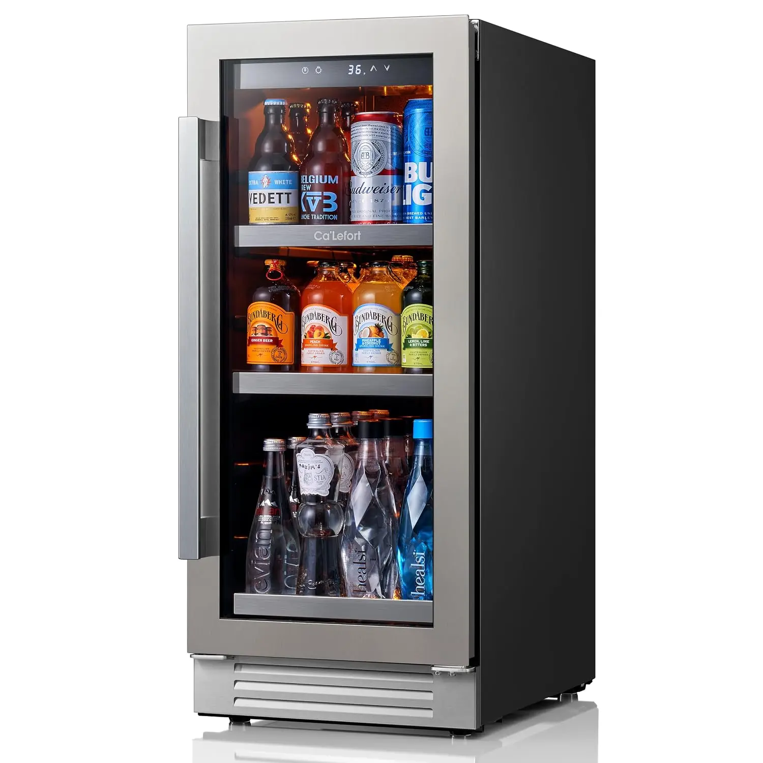 15 Inch 100 Can Beverage Fridge with Glass Door for Soda & Beer, LED Compressor with Adjustable Shelves 3.0 cu.ft, Customized
