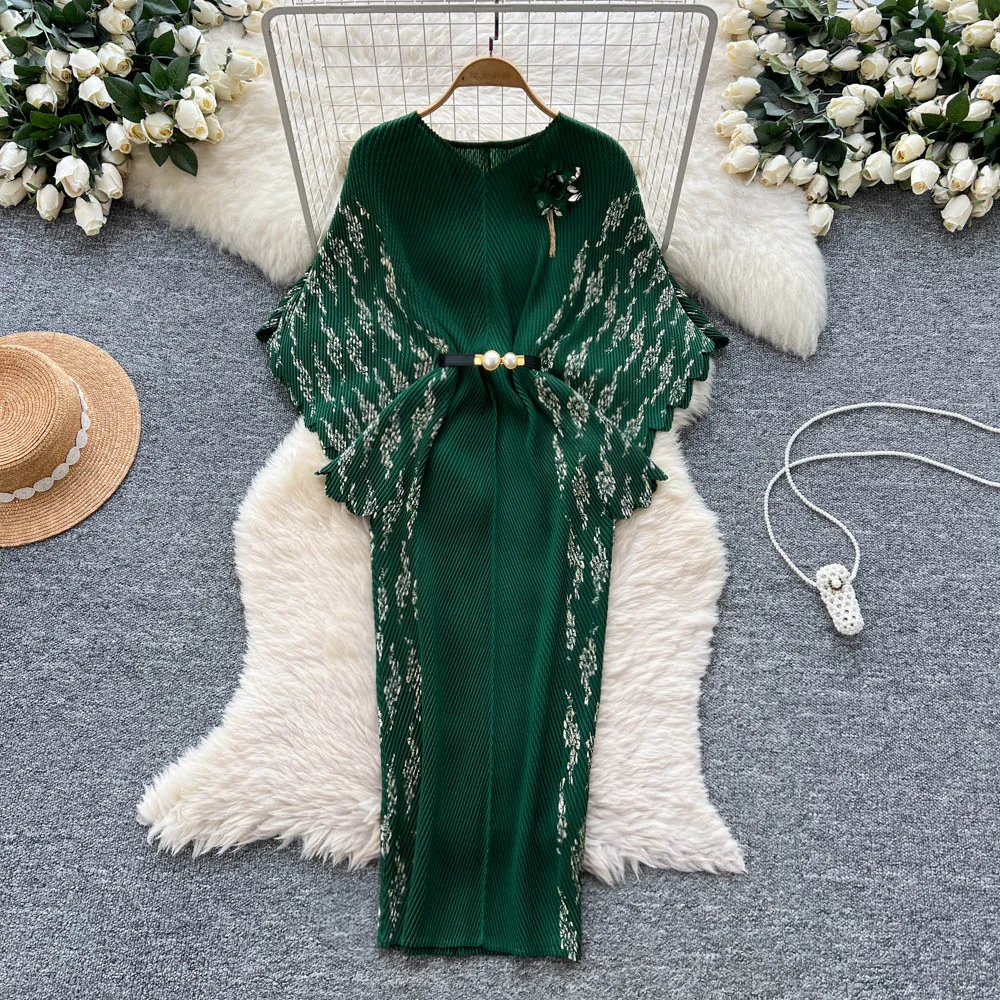 

Women Long Dress Dresses Print Floral Vestidos Y2k Streetwear Bat Sleeve Tight Waist Elegant Splice Party Night Work Slim Fit
