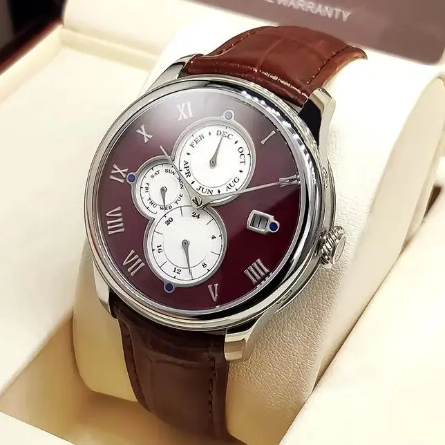 BORMAN Men Automatic Watch 41mm Mechanical Wristwatch Waterproof Sapphire Mirror Multi-Dial Week Date 24 Hour