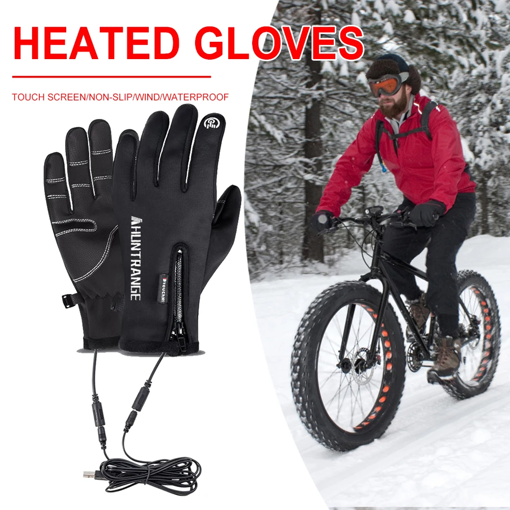

USB Touch Screen Gloves Electric Heated Hand Warmer Anti-Slip Glove for Cycling Running Driving Hiking Walking for Women Men