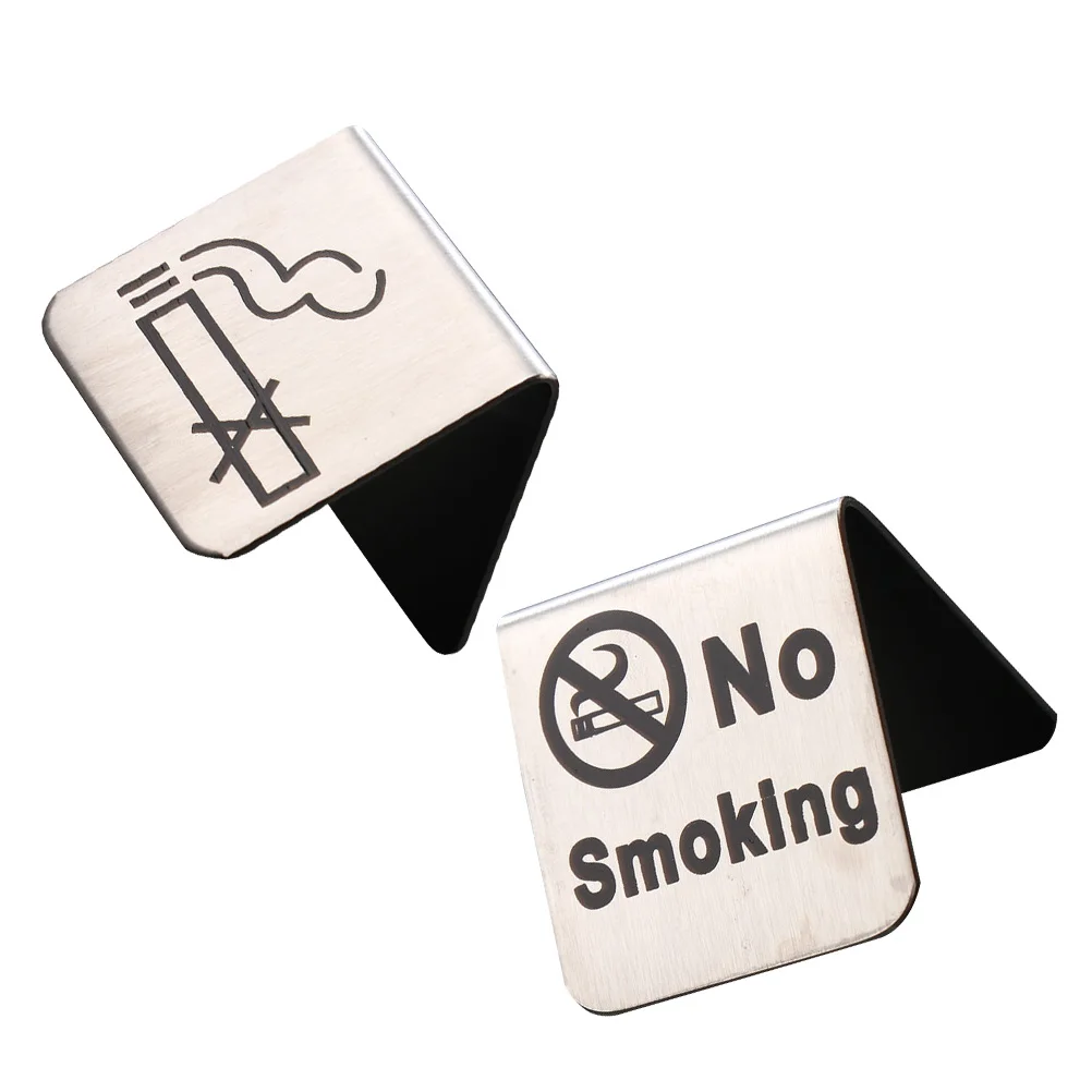 No Smoking Sign Non-smoking Table Desktop Double Side Signs Stainless Steel Simple for Home