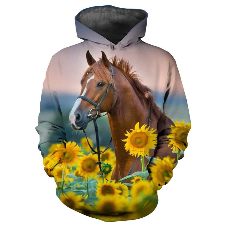 Autumn Horse 3D Printed Hoodies Men Women Fashion Sweatshirts Oversized Long Sleeve Hoodie Kids Pullovers Tracksuit Man Clothing