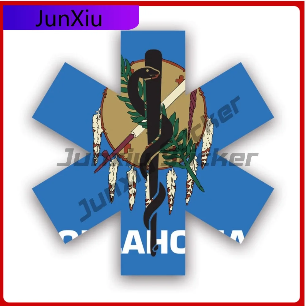 

Cool Oklahoma Star Of Life Flag Sticker Uv Protected Decalsems Emt Emergency Meidcal Services Rod Asclepius Ok Graphic