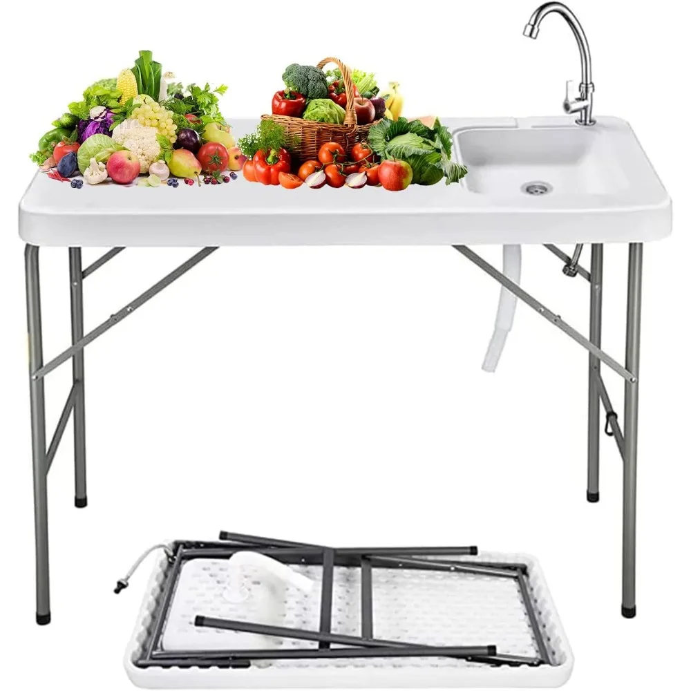 

Складной рыболовный стол длиной 4 фута с раковиной и смесителем | Портативный кухонный стол для кемпинга, пикника и улицы | Станция для чистки рыбы для лагеря