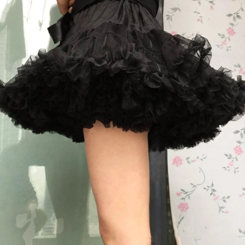 Rok Tutu Wanita 45CM Lolita Gumi Rok Tutu Gembung A-Line Rok Tari Balet Tulle Berlapis Rok Dalam Ikatan Simpul Besar