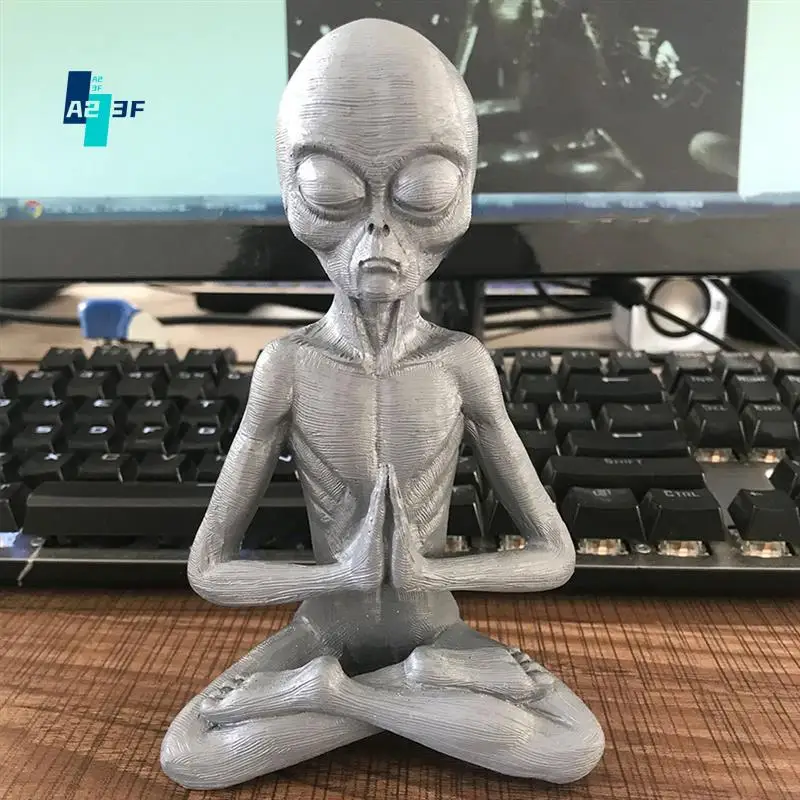 

A23F-6PCS Garden Statue Meditating Alien Sculptures, Meditating Alien Resin Ornament, UFO Indoor Outdoor Garden Decor