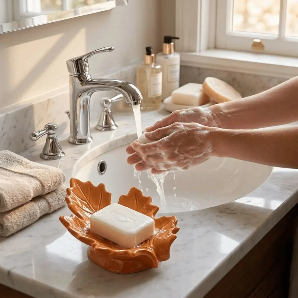 Resin Soap Tray Maple Leaf Shape Embossed Vein Details Storage Ornament Thickened Construction Glossy Surface Leaf Tray