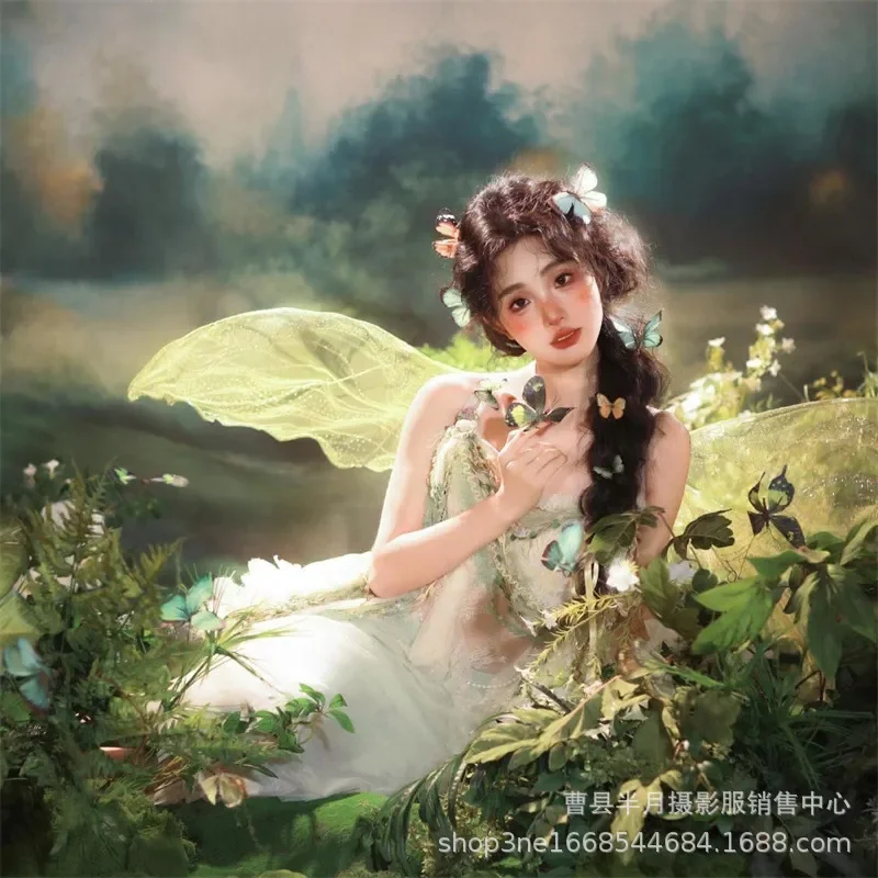 Fantasy Elf Costume Wizard of Oz Theme Mori Style Angel Dress for Girl Photo Shoot Travel Photography Performance Outfit