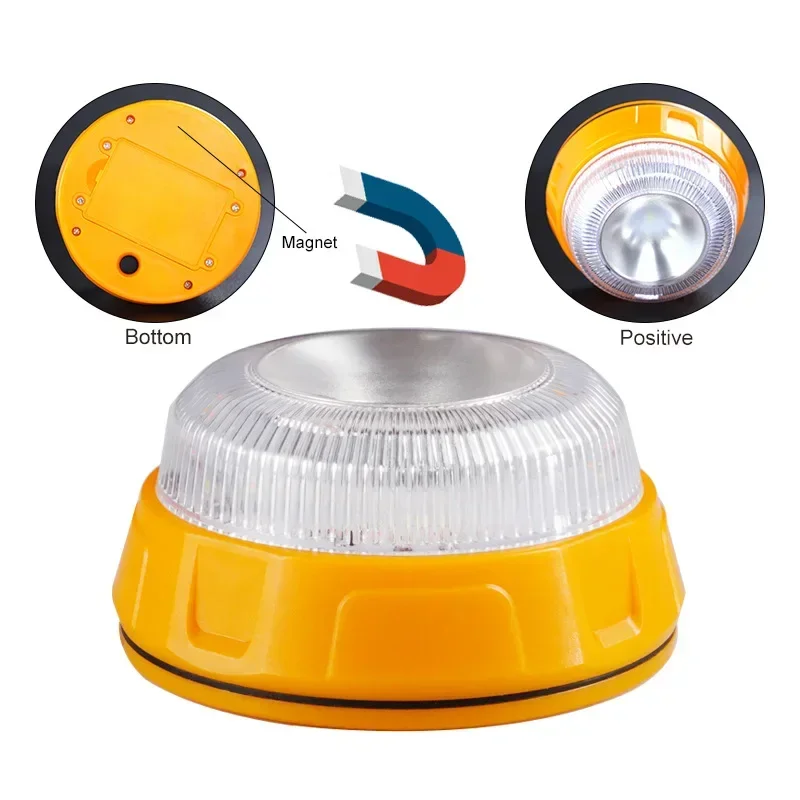 Lumière stroboscopique d'urgence à LED pour voiture, étanche, clignotant, feux de balise jaune avec aimant, batterie V16, lampe 62, sécurité routière