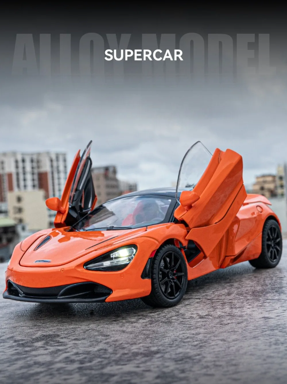 1:24 Senna GTR 720S Miniature Model Alloy Diecast Sports Car Toys Front Wheel Steering Sound Light Pull Back Boys Festival Gifts