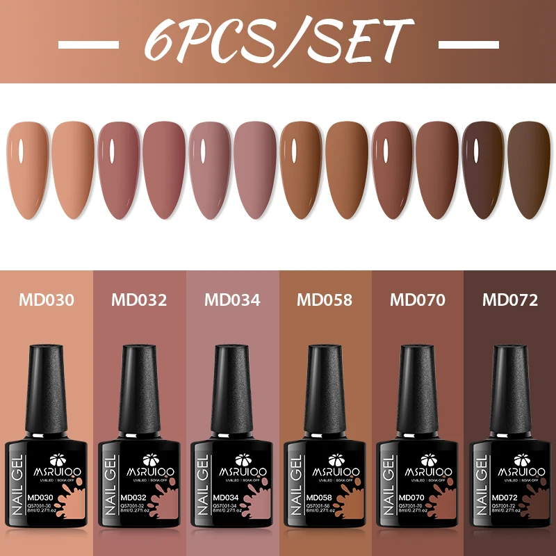 6pcs Red Gel Nail Polish Set For Christmas Nails HEMA TPO FREE Coffee Brown Semi Permanent Soak Off UV Gel Varnish Nail Supplies