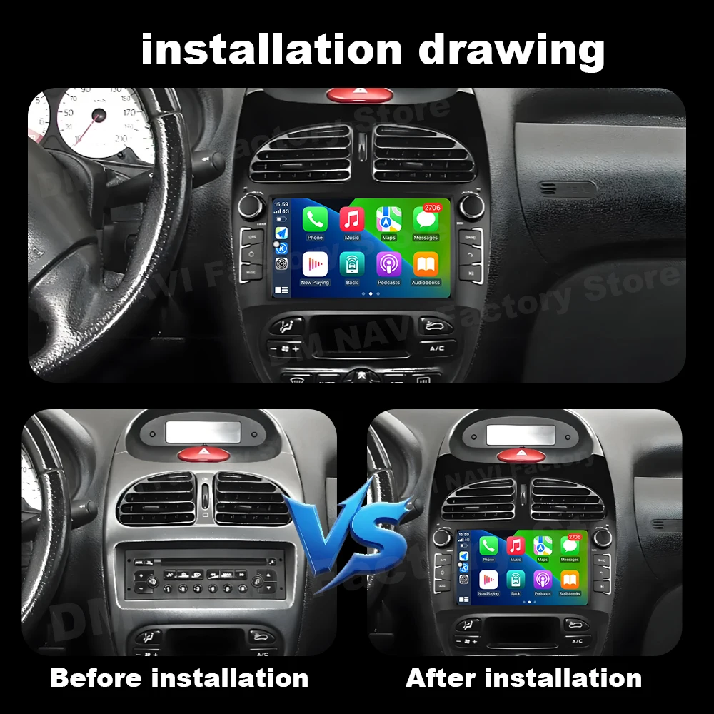 Wireless Carplay Android Auto for Peugeot 206 1998 - 2016 Car Radio Multimedia Player Touch display GPS Navigation DSP WiFi BT