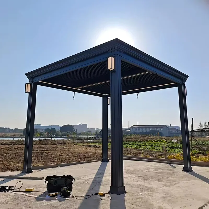 Outdoor Aluminum Motorized Louvered Bioclimatic Pergola Canopy Powder Coated Frame Waterproof Customizable Sizes Balcony