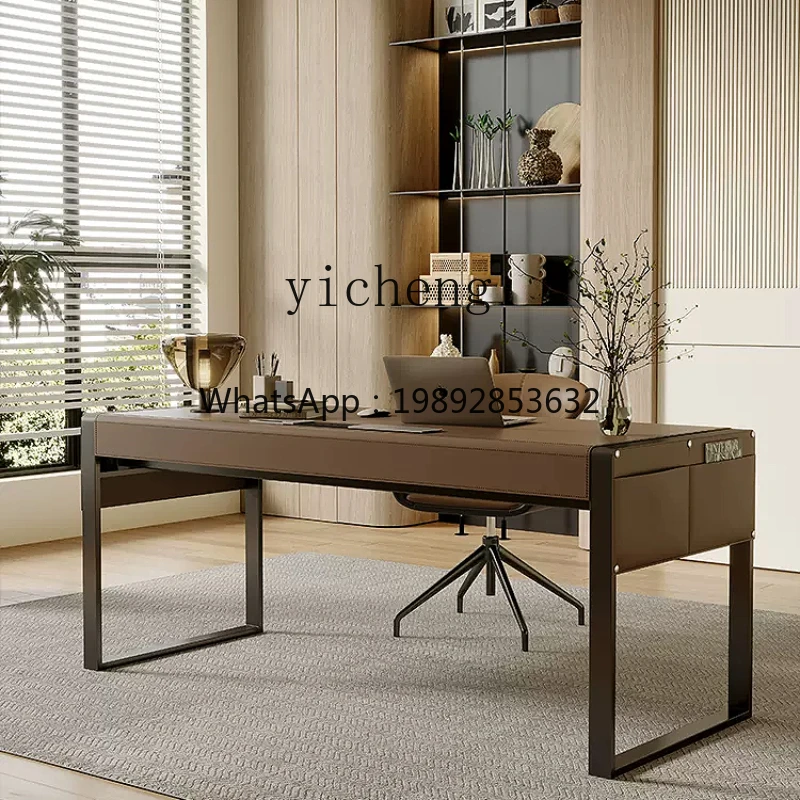 

DF Desk Home Study Desk Bedroom Workbench Modern Saddle Leather Desk