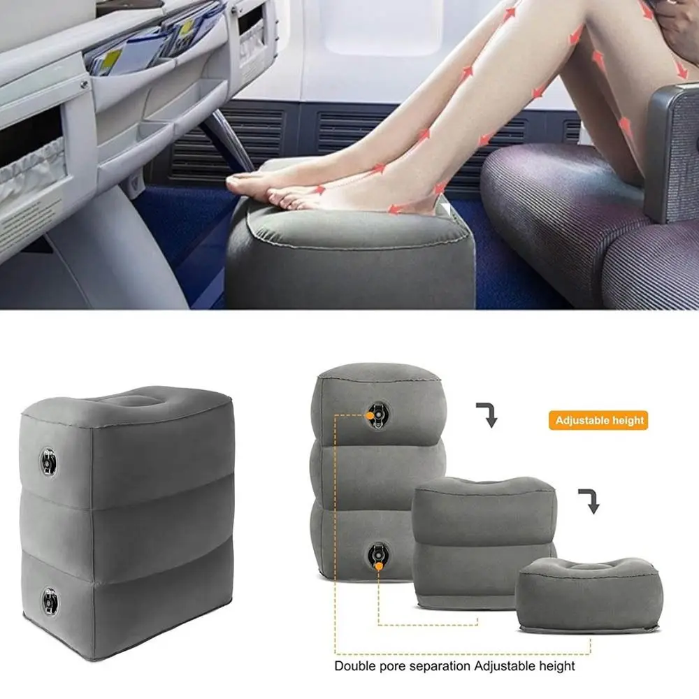 

Height Adjustable Inflatable Foot Rest Three Layers Easy Press Inflation-Airplane Footrest Durable Foot Relax Resting Pillow