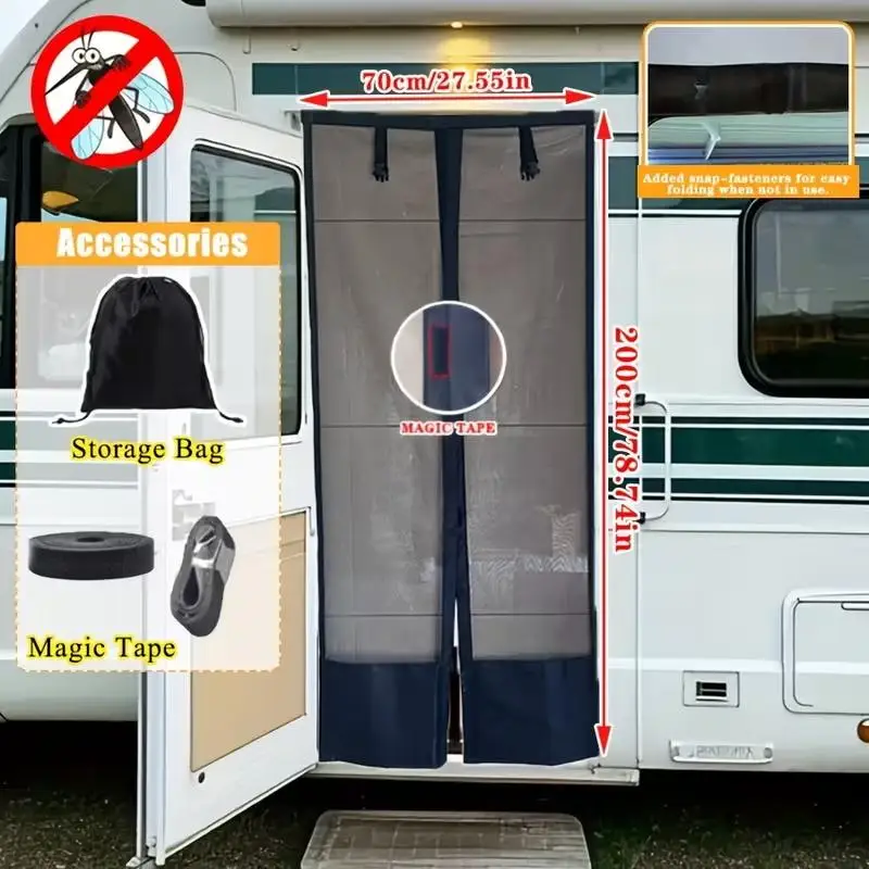 1PC RV Door Curtain, Self‑Adhesive No‑Tool Easy Install Insect‑Proof Privacy Screen Curtain for Campers Travel Trailers RVs