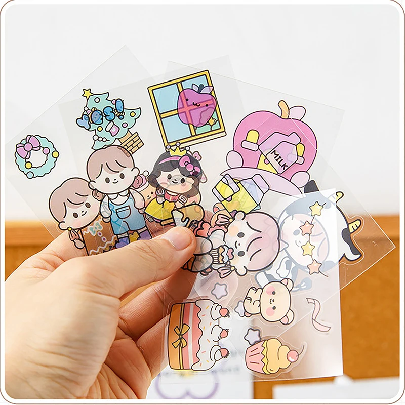 50Pcs of Non-repetitive PET Waterproof Cute Ledger Stickers Cut-free Stickers for Students and Girls Anime Stickers