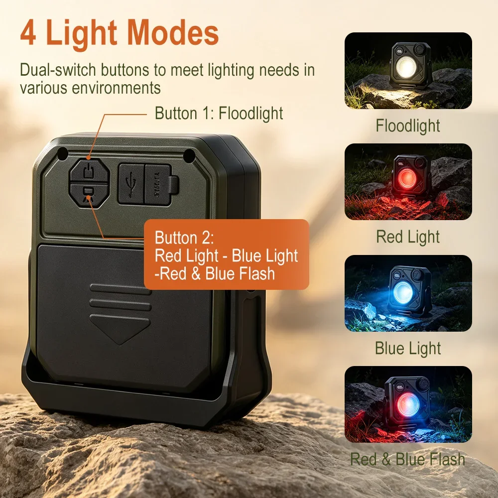 BORUiT 4 Lighting Modes 100 Lumens Keychain Light Power Bank Rechargeable Magnetic Camping Lantern Emergency Strobe Light